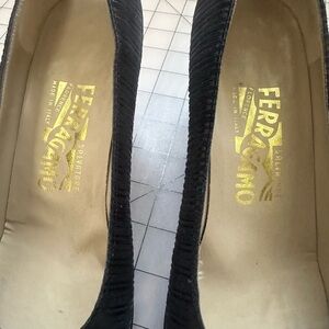Vintage Salvatore Ferragamo Black Women’s Suede Ballet Flats